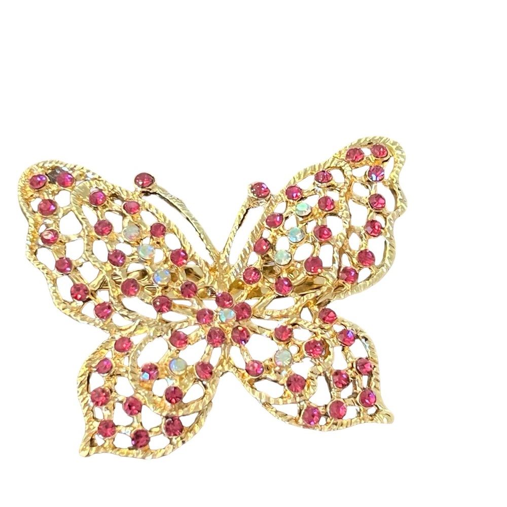 Gold-Tone Butterfly Brooch with Pink Crystal Accents